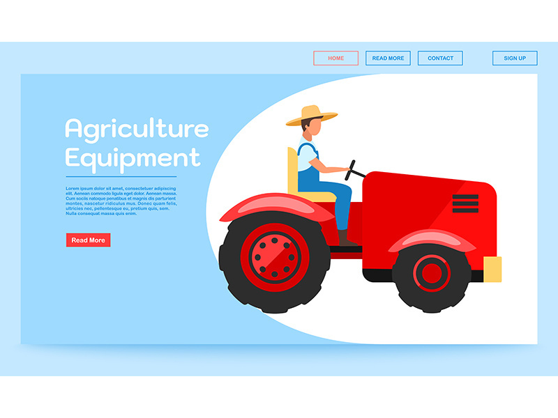 Agriculture equipment landing page vector template