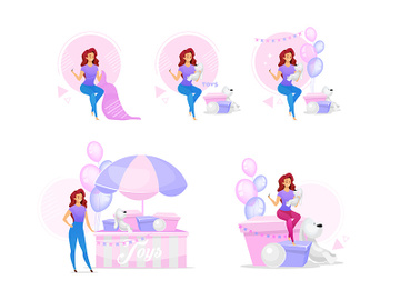 Woman making handcrafted toys flat vector illustrations set preview picture