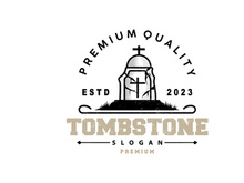 Tombstone Logo, Tomb Cemetery Cross, Vector Vintage