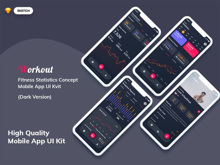 Fitness Statistics Mobile App Dark Version (SKETCH)
