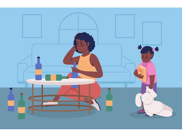 Alcoholism issue in family flat color vector illustration preview picture