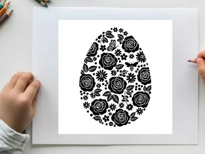 Easter egg silhouette with floral pattern and roses