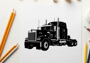 Silhouette of a large semi truck with trailer