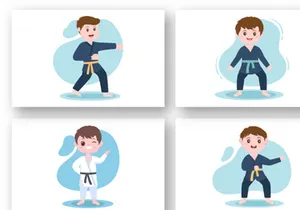 12 Cute Cartoon Karate Kids Illustration