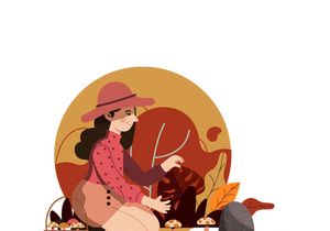 Set of different animals with autumn season background.
