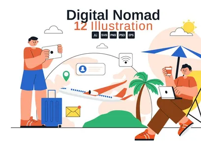 12 Digital Nomad Lifestyle Illustration