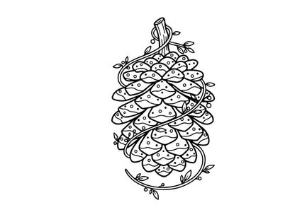 Ilustrasi seni garis pinus. Sketsa botani bergambar tangan dari biji runjung.
