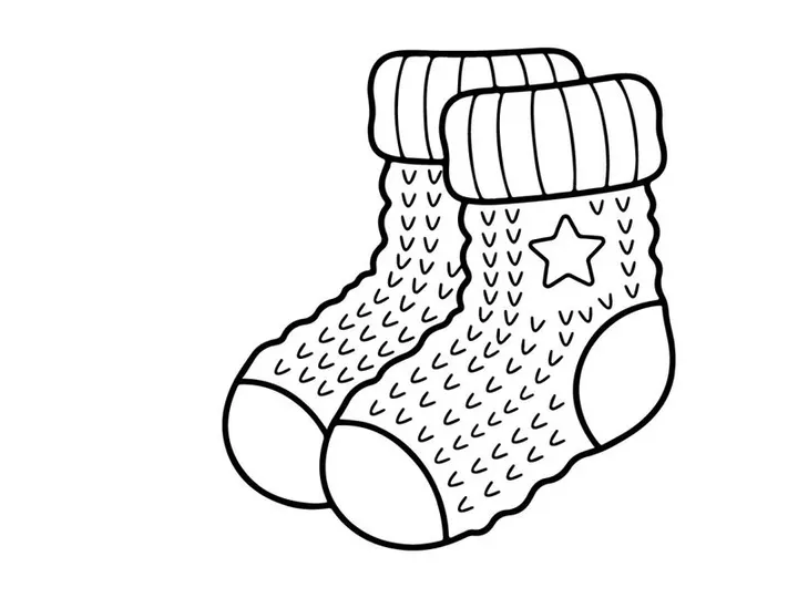 Hand-drawn Christmas sock with star pattern and cuff for holiday gift decor and festive celebrations
