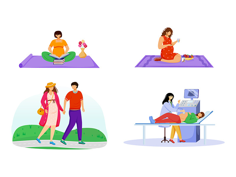 Pregnancy flat vector illustrations set