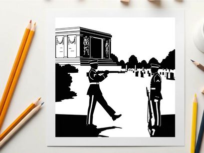 Soldiers standing guard at a memorial or cemetery silhouette