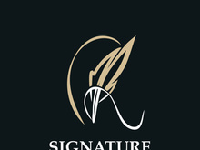 Feather and signature logo design minimalist business symbol sign template illustration