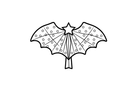 Halloween-Zauberstab-Illustration. Fledermausflügel-Feenstab mit Stern für Kinder-Ausmalseite.