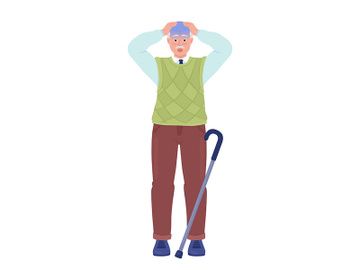 Old man with panic attack semi flat color vector character preview picture