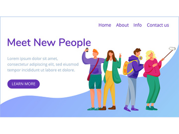 Meet new people landing page vector template preview picture