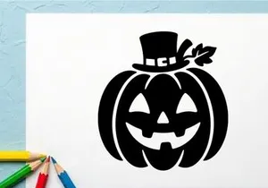 Abóbora de Halloween com rosto de Jack-o'-Lantern e cartola