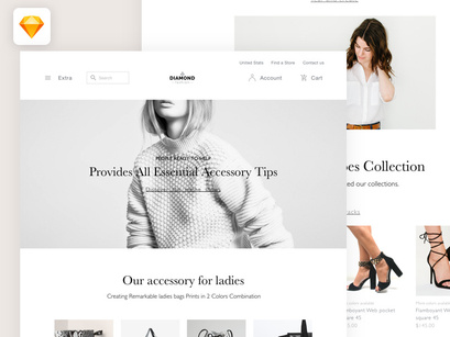 Diamond fashion home page template for sketch