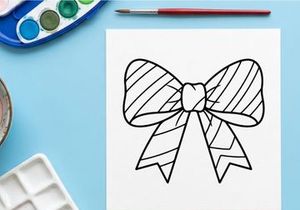 Hand drawn Christmas gift bow outline, festive holiday ribbon icon for coloring page.