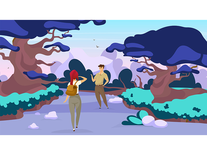 Couple of hikers flat vector illustration