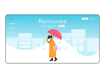 Raincoats landing page flat color vector template preview picture