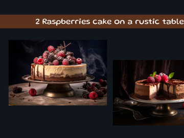 Raspberries cake on a rustic table preview picture
