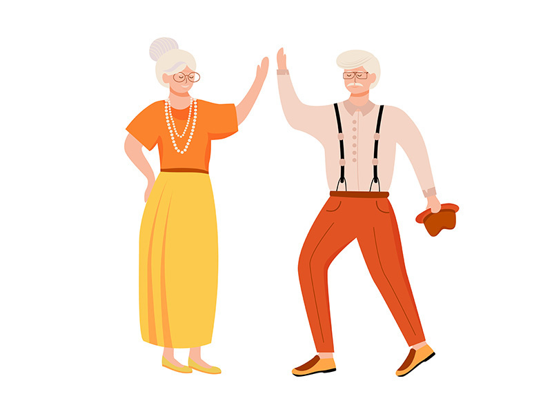 Retired people dancing flat vector illustration