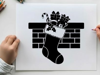 Christmas stocking silhouette hanging by the chimney with care