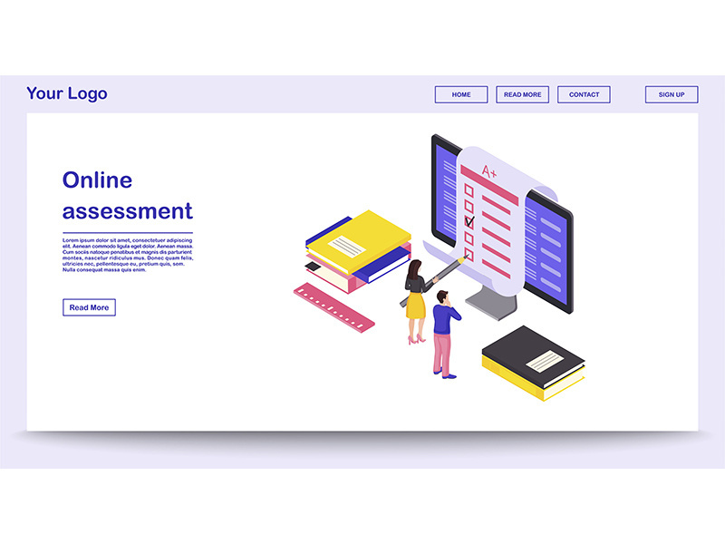 Online assessment webpage vector template with isometric illustration