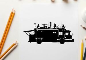 Silhouette of a large recreational vehicle with rooftop equipment