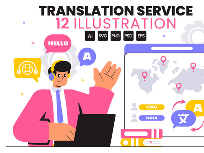 12 Language Translation Service Illustration