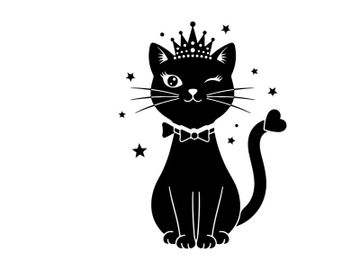 Regal silhouette cat in crown and bow tie with stars preview picture