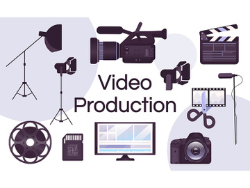 Video production equipment flat concept icons set preview picture