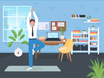 Workplace workout flat color vector illustration preview picture