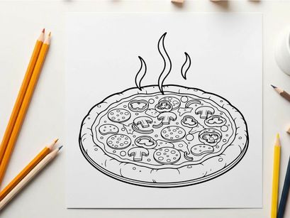 Steaming hot pizza top view flat design vector illustration