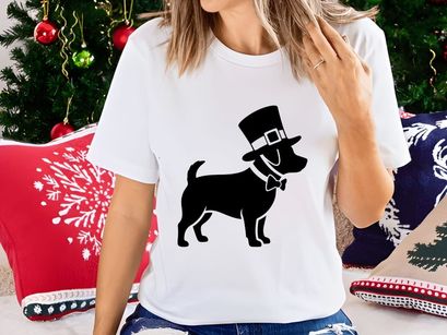 Dapper dog in top hat and bowtie