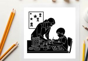 Silhouette of a man helping a child with a puzzle