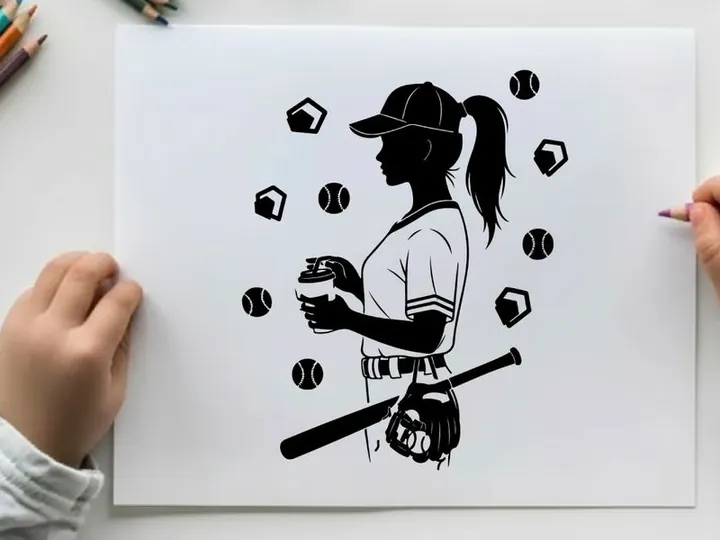Silhouette of a female baseball player in action