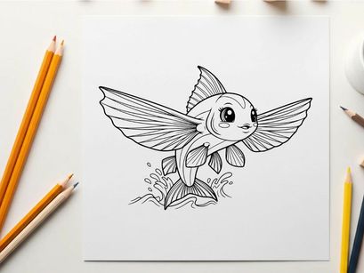 Flying fish cartoon mascot vector illustration flat design