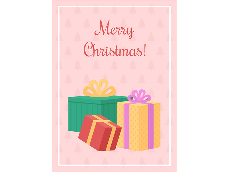 Christmas presents greeting card flat vector template