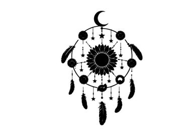 Silhouette dreamcatcher with crescent moon and feathers preview picture