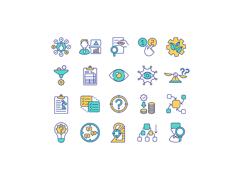 Elements of scientific research RGB color icons set