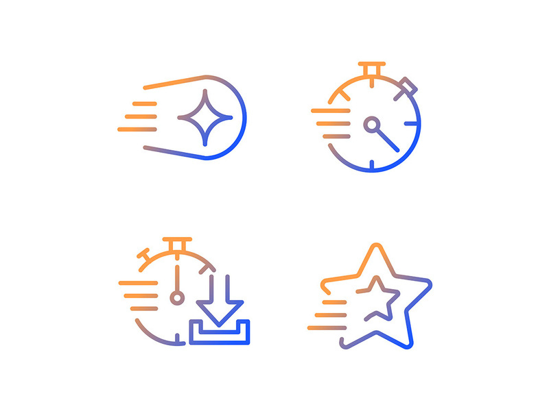 Speed and time gradient linear vector icons set