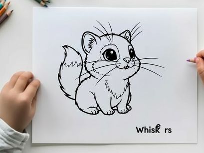 Cute cartoon cat with big eyes vector illustration