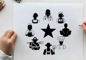 Silhouette of various occupations arranged in a star pattern