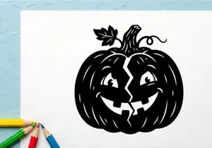 Black and White Halloween Pumpkin with Jack-o'-Lantern Face