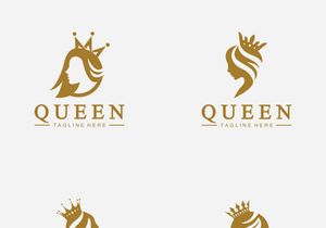 Beautiful face queen icon logo.for queen logo.Beauty woman hair salon golden logo. cosmetic, skin care business logo