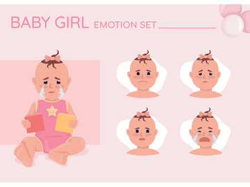 Unhappy little girl semi flat color character emotions set preview picture