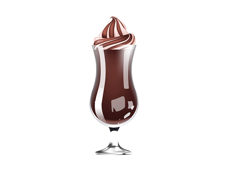 Hot chocolate, sweet dessert in glass realistic vector illustration