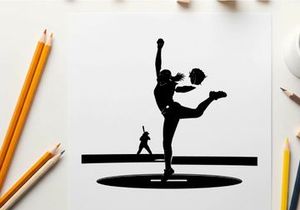 Cheerleader silhouette performing a high kick stunt