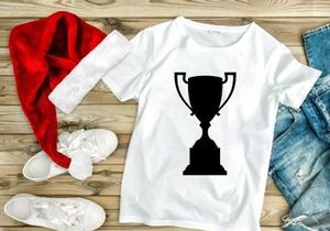 A black silhouette of a classic trophy cup on a white background