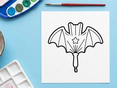 Halloween bat hand fan illustration. Decorative spooky paper fan for holiday party decor.